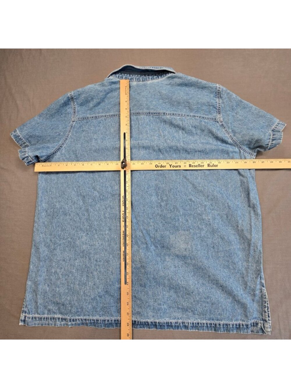 Bears Garden Denim Button-Up Shirt Embroidered Floral Short Sleeves 18W/20W - Picture 3 of 3
